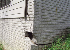 A severely damaged foundation wall in Owings Mills