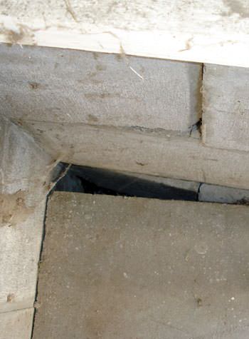 inward rotation of a foundation wall damaged by street creep in a garage in Villanova