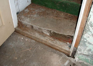 A flooded basement in Windsor Mill where water entered through the hatchway door