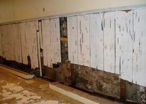 A wet, flooded finished basement in Lutherville Timonium