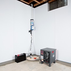 a complete basement waterproofing system installed in a Baltimore home